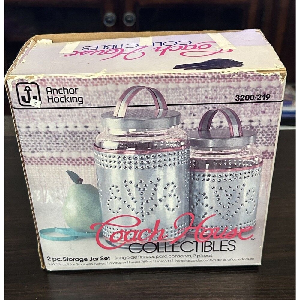 Vintage Anchor Hocking Coach House Collectibles Glass Storage Jar Tin Canister